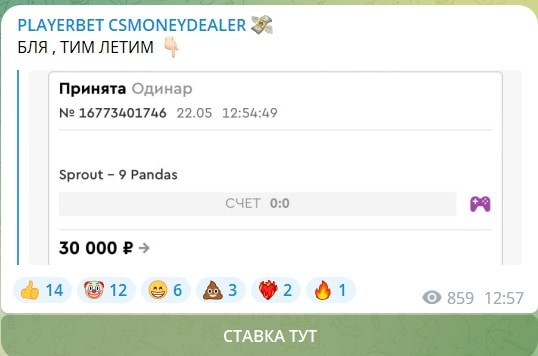 Ставки на киберспорт. Отзывы о канале PLAYERBET CSMONEYDEALER в телеграме