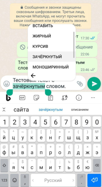 Как в WhatsApp сделать текст зачеркнутым, жирным или курсивом