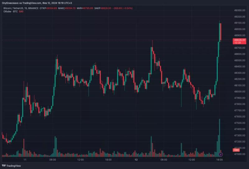 Цена биткоина превысила уровень $49 000